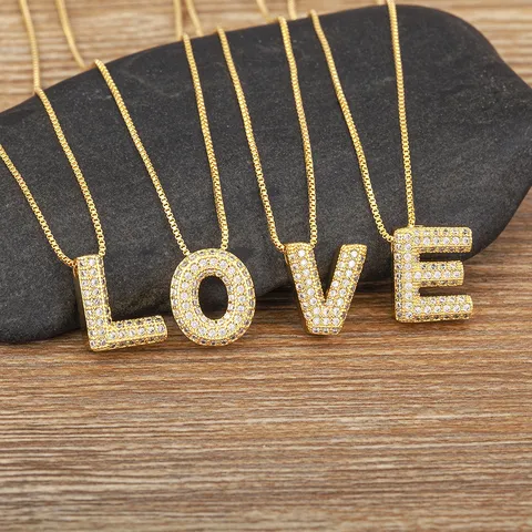 A-Z Balloon Initial Pendant Necklace for Women Men Copper Zirconia Pave Initial Letter Choker Gold Plated Jewelry Gift