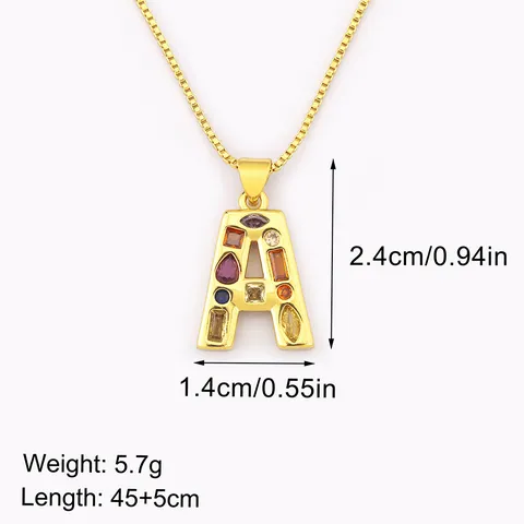 18K Gold Plated Copper Initial Letter Pendant Necklace Colorful Zirconia Personalized Alphabet Jewelry For Women Gift