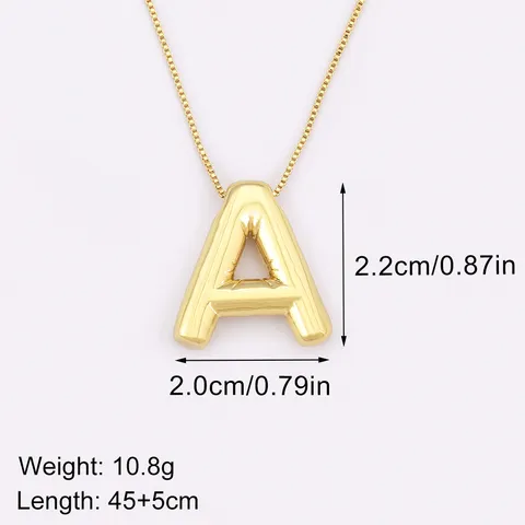 Bubble Letter Pendant Necklace 18K Gold Plated Copper For Women Shiny Zirconia 26 Alphabet Initial Jewelry Gift