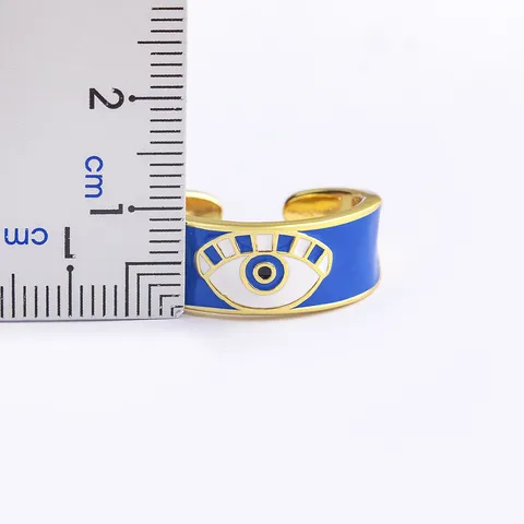 18K Gold Plated Copper Evil Eye Open Ring For Women Zirconia Enamel Adjustable Devil Eye Fashion Finger Ring Jewelry