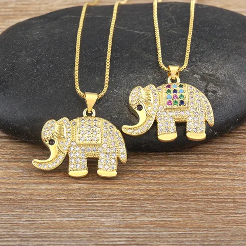 Collar con Colgante de Elefante de Cobre Chapado en Oro de 18K Micro Pavé Circonia Joyería de Animales con Diamantes de Color