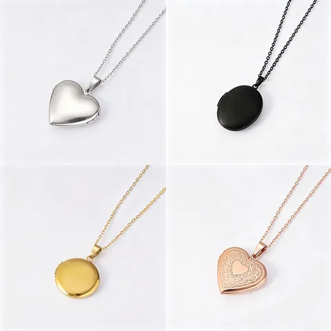 Stainless Steel Heart Round Oval Locket Necklace For Women Men Mirror Polished Openable Photo Pendant Necklace Memorial Jewelry Gift