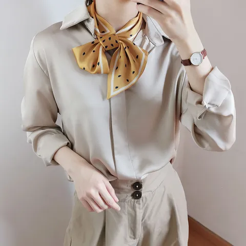 Women Satin Scarf Double-Sided Neckerchief Small Ribbon Scarf Printed Floral Heart Scarf For Office Casual Neck Tie Decor