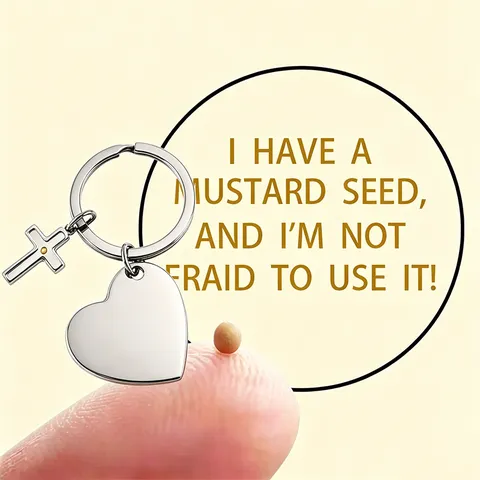 Stainless Steel Mustard Seed Heart Cross Keychain Religious Geometric Metal Keyring For Men Women Jewelry Accessories