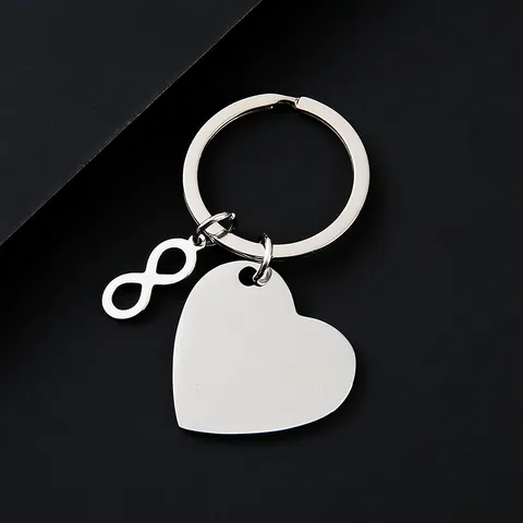 Porte-clés en Acier Inoxydable Cœur Symbole de l'Infini Anneau Métallique Vierge Pour Impression Laser UV Cadeau DIY Accessoires Bijoux