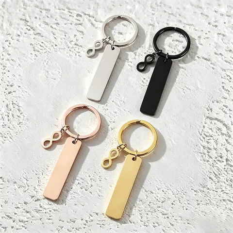Llavero de Barra en Blanco de Acero Inoxidable Con Colgante de Símbolo de Infinito Anillo de Llavero Metálico Galvanizado Material de Grabado Láser DIY Regalo de Joyería de Moda