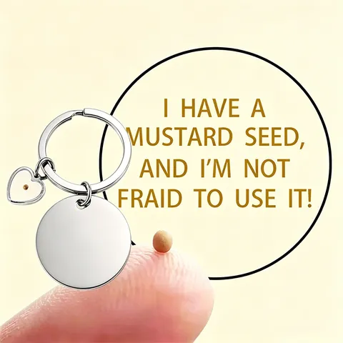 Stainless Steel Mustard Seed Keychain Heart Pendant Engravable Blank Disc Metal Key Ring Special Gift For Family Friends