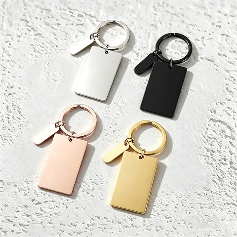 Minimalist Stainless Steel Rectangle Blank Keychain DIY Laser Engraving Pendant Key Ring Geometric Key Tag Charm For Car Bag Everyday Unisex Accessories
