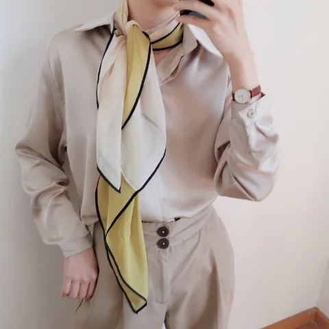Elegant Chiffon Scarf For Women Soft Printed Decorative Silk Feeling Square Headscarf Color Block Thin Scarf Neck Wrap