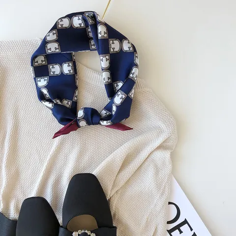 Franse Elegante Moerbeizijde Vierkante Sjaal Dames Geometrische Kettingprint Haarband Halssjaal Retro Hoofddoek Zijden Sjaal