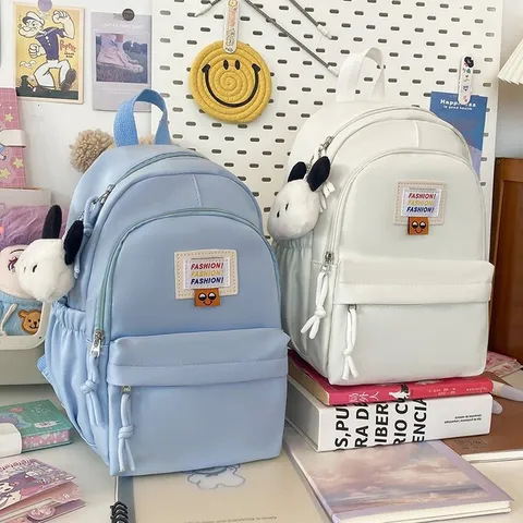 Mini Zaino in Nylon Cartoon Carino Borsa Scolastica Casual Con Etichetta di Moda per Donne Viaggio Quotidiano