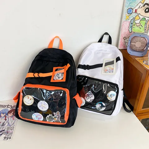 Unisex Ita Backpack Transparent PVC Display Window School Bookbag Casual Nylon Daypack For Anime Fans