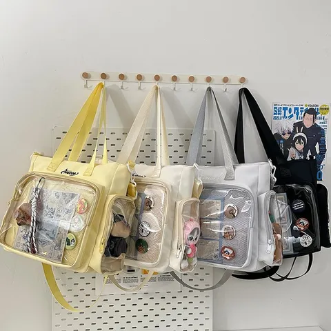 Bolso Ita Dulce Japonés Ventana de PVC Transparente Tote Bag Casual Nailon Gran Capacidad Bolso de Hombro de Mano Para Mujeres