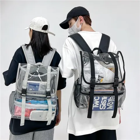 Transparenter PVC-Rucksack Lässiger Reise-Tagesrucksack Wasserdichte Schultasche Für Damen Herren Klares Buch