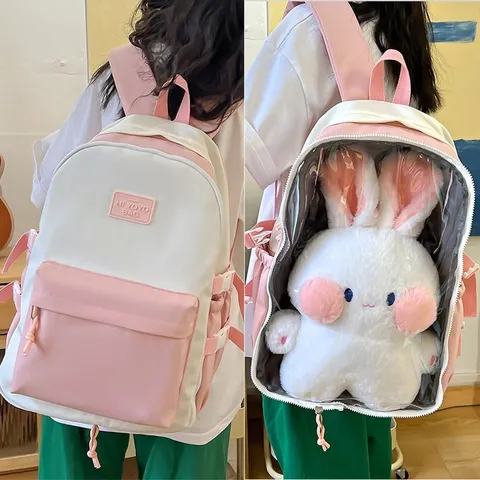 Japanese Style Ita Bag Transparent Doll Display Backpack Kawaii Student Contrast Color Schoolbag Large Capacity Travel Rucksack