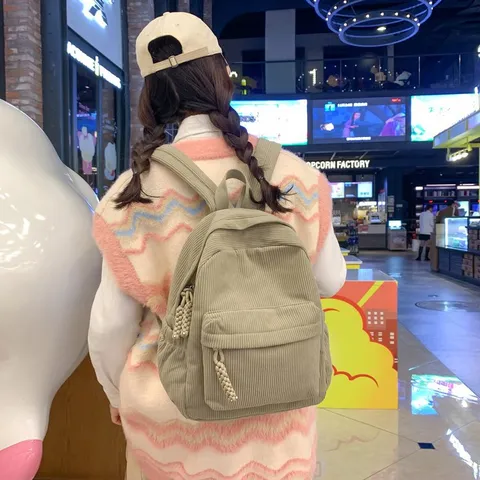 Minimalistiko Sakido Korduroy Monochromo Casual Mikro Scholiko Tsanta Urban Moda Daypack Gia Gynaikes Kai Paidia