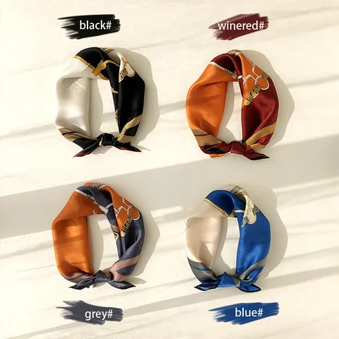Women Mulberry Silk Scarf Retro Belt Chain Horsebit Print Square Scarf Luxury Soft Neck Head Scarf Fashion Silk Kerchief Gift
