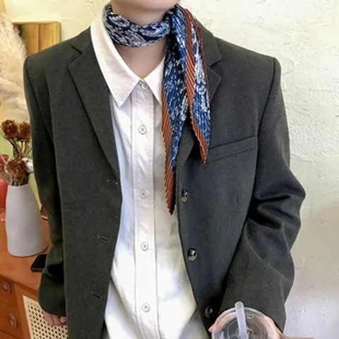 Korean Style Paisley Print Pleated Satin Square Scarf Unisex Fashion Neck Scarf For Spring Autumn Everyday Decorative Shawl