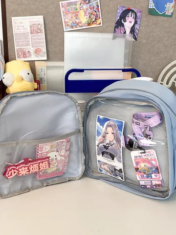 Japanese JK Style Ita Bag Mini Transparent Backpack For Women Girl Kawaii Anime Badge Display Pin Holder Nylon School Bag