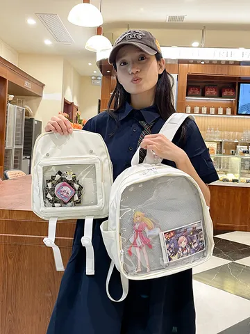 Japanese JK Style Ita Bag Mini Transparent Backpack For Women Girl Kawaii Anime Badge Display Pin Holder Nylon School Bag