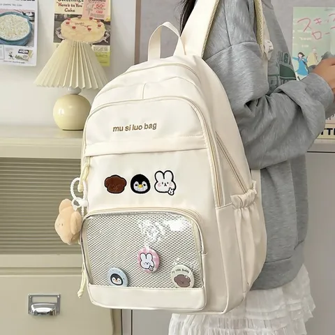 Σακίδιο Ιαπωνικού Στυλ Ita Bag Μεγάλης Χωρητικότητας Διαφανές Παράθυρο Με Μπρελόκ Αρκουδάκι Κεντημένα Ζώα Νάιλον Σχολική Τσάντα Για Κορίτσια