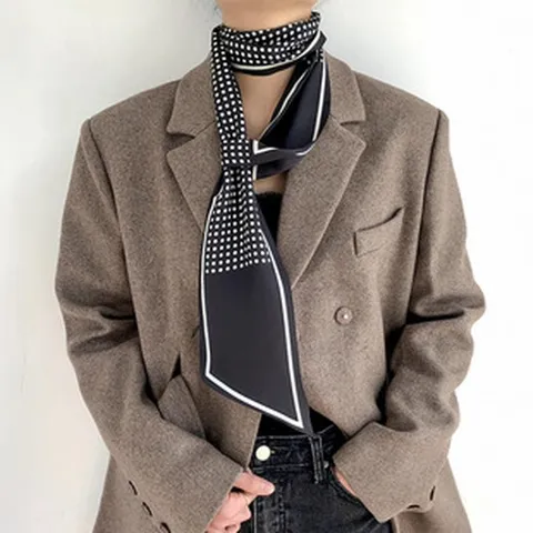 Femme Mode Écharpe en Satin Long Polka Dot Imprimé Sensation Soie Foulard Fin Ruban Sac à Main Bandeau Cheveux