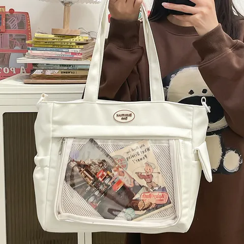 Bolso Ita Japonés Lindo Ventana Transparente Gran Capacidad Mochila Escolar Estudiante Casual Bolso Hombro