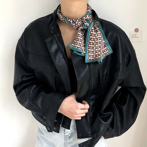 Femme Foularde en Soie Longue Étroite Satin Tour De Cou Mode Imprimé Lettre Foularde Chic Pour Printemps Automne