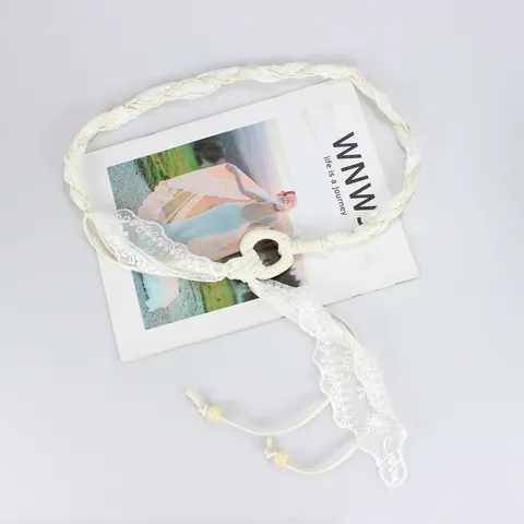 Women Fashion Woven Lace Waist Chain PU Leather Tassel Beaded Belt For Casual Dress Jeans Decorative Waistband