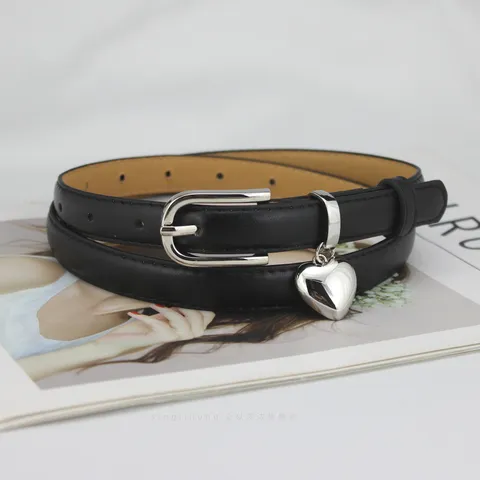 Women's Faux Leather Skinny Belt Minimalist Heart Metal Pin Buckle Waist Belt Versatile Dress Jeans Fashion Accessory