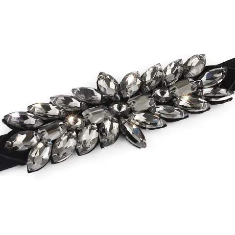 Women Elastic Belt Rhinestone Inlay Alloy Waist Cinch Luxury Faux Leather Flower Dress Belt Fashion Elegant Waistband