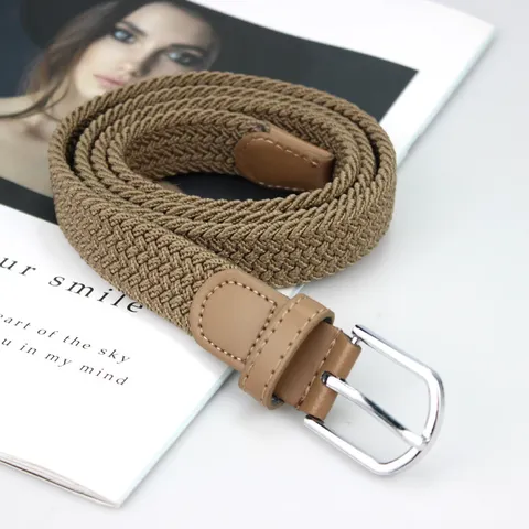 Unisex No Hole Braided Woven Elastic Belt Canvas Stretch Waistband Alloy Pin Buckle Casual Fashion Student Jeans Belt