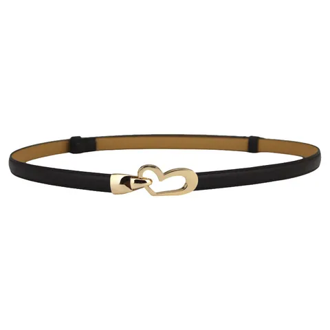 Minimalist Faux Leather Thin Belt For Women Electroplated Alloy Heart Shape Buckle Adjustable Decorative Waist Belt For Dress