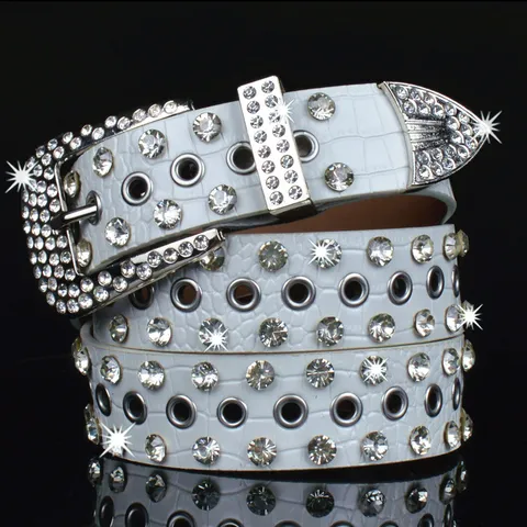 Women Fashion Rhinestone Belt Alloy Pin Buckle Faux Leather Wide Belt Jeans Waist Decorative Strap For Party Daily Outfits