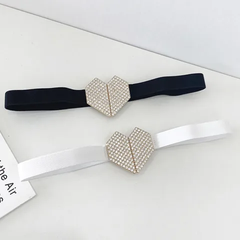 Women Fashion Elastic Waist Belt Rhinestone Heart Buckle Dress Suit Decorative Waistband Ladies Dress Accessories