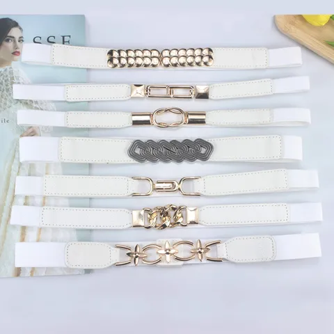 Women's Minimalist Elastic Faux Leather Belt Fashion Thin Waist Chain Dress Shirt Suit Coat Decorative Waistband Jewelry