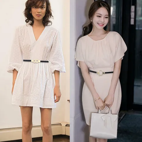 Women Genuine Leather Thin Belt Fashion Casual Versatile Dress Sweater Coat Waist Strap Metal Buckle