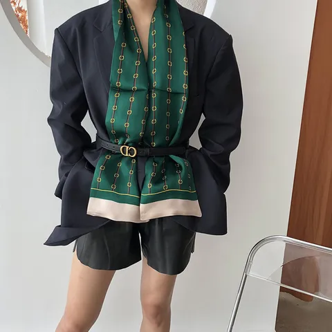 Foulard en Soie de Luxe pour Femme Mode Impression Chaîne de Mors Satin Longue Écharpe Bandeau Élégant