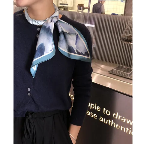 Women Fashion Satin Scarf Long Narrow Ribbon Scarf For Bag Handle Neck Decor Vintage Printed Lightweight Scarf Headband