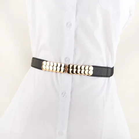 Women Retro Elastic Faux Leather Waist Belt Gold Metal Ring Buckle Decorative Skinny Dress Belt Fashion Accessories
