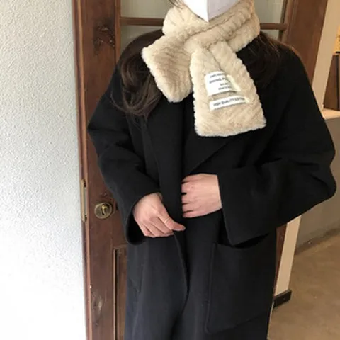 Women Winter Faux Rex Rabbit Fur Scarf Soft Plush Neck Warmer With Fabric Label Korean Style Thick Warm Cross Scarf For Students