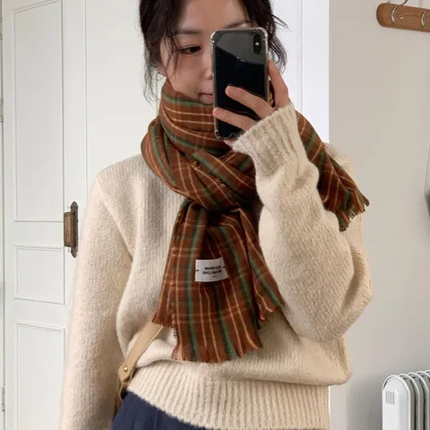 Vintage Kar Schal Damen Herren Dick Warm Kaschmirgefühl Shawl Wickel Koreanischer Stil Kariert Winter Schals Alltag Outdoor Zubehör