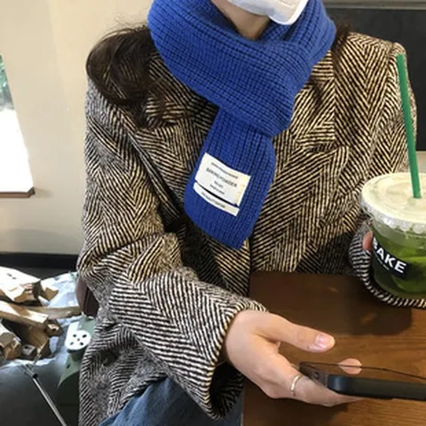 Koreanischer Stil Einfarbiger Strickschal Für Damen Studenten Winter Warm Dicker Wollschal Mit Stoffetikett Täglicher Schal