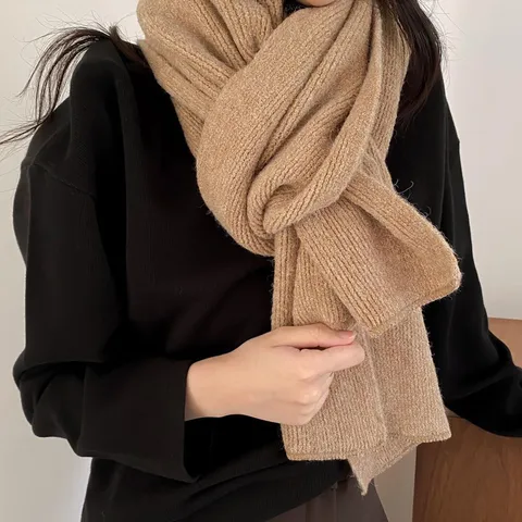 Winter Warmer Strickschal Dick Einfarbig Rippenmuster Schal Langer Muffler Mit Stoffetikett Gemütlicher Wickelschal Für Damen Herren Alltag Lässig