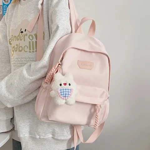 Preppy Style Nylon Casual Backpack Για Έφηβα Κορίτσια Σχολική Τσάντα Με Βελούδινο Μεταλλικό Στολίδι Minimalist Travel Daypack