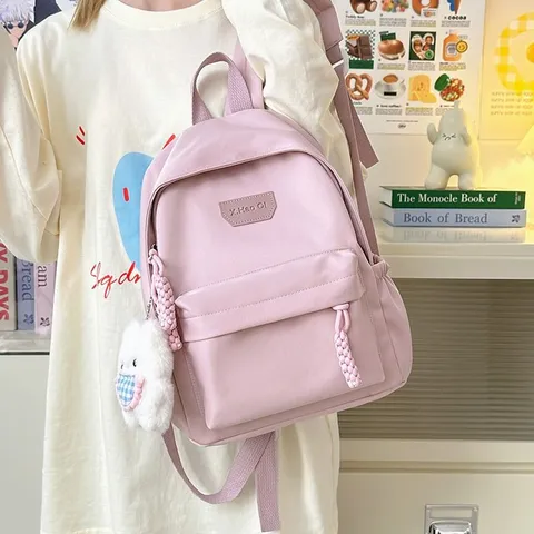 Preppy Style Nylon Casual Backpack Για Έφηβα Κορίτσια Σχολική Τσάντα Με Βελούδινο Μεταλλικό Στολίδι Minimalist Travel Daypack