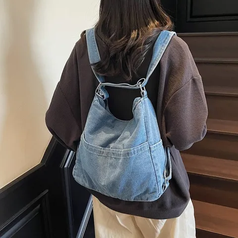 Γυναικείο Denim Καμβάς Σακίδιο Πλάτης Vintage Μεγάλη Χωρητικότητα Τσάντα Ώμου Πολλαπλών Λειτουργιών