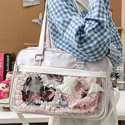 Japanese JK Uniform Ita Bag Pearl Luster Transparent PVC Crossbody Shoulder Bag For Anime Peripheral Pins Display Women Fashion School Bag