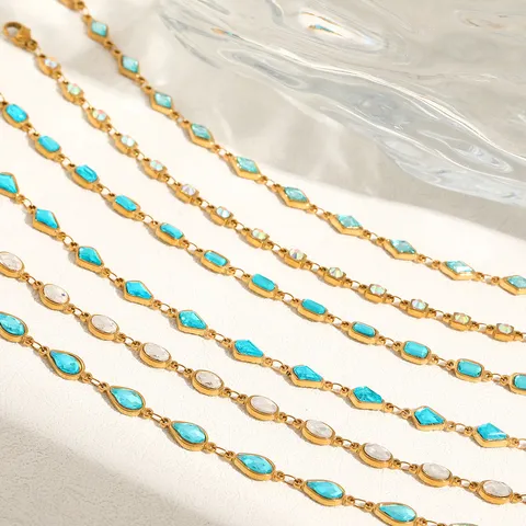 Elegante 304 Roestvrij Staal Geometrische Strass Ketting Armband Verguld Luxe Blauw Wit Waterdruppel Rechthoek Vierkant Kristal Ingelegde Ketting Verstelbare Armband Voor Vrouwen Sieraden Cadeau