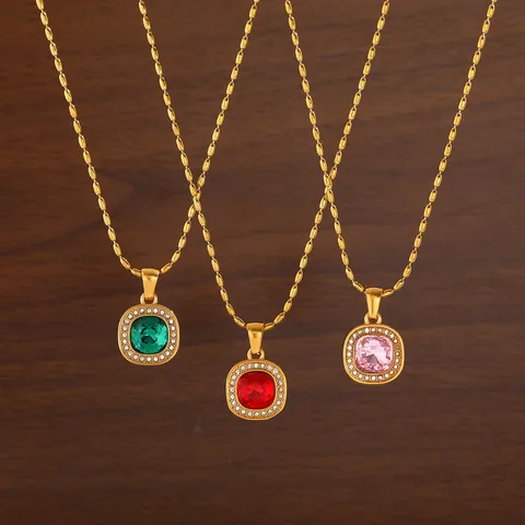 Franse Vintage 304 Roestvrij Staal Strass Geometrische Hanger Ketting Mode PVD Vergulde Karabijnsluiting Ketting Voor Vrouwen Sieraden
